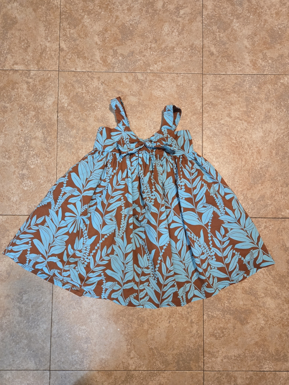 Janie and Jack Brown Dress with Blue Leaf Print